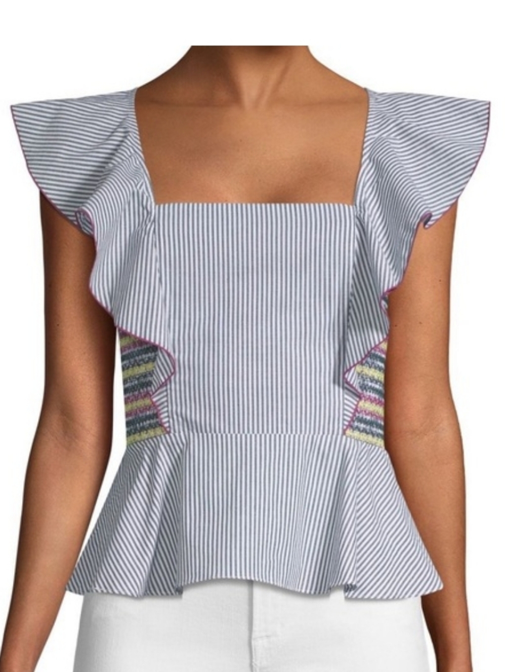 Parker Solange Blue Stripe Peplum Top